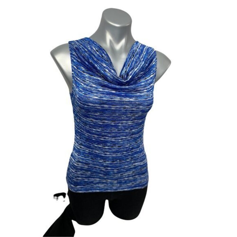 💥💥 SALE! 5 / $25 💥💥 Papillon Blanc Blue Printed Sleeveless Cowl Neck Blouse